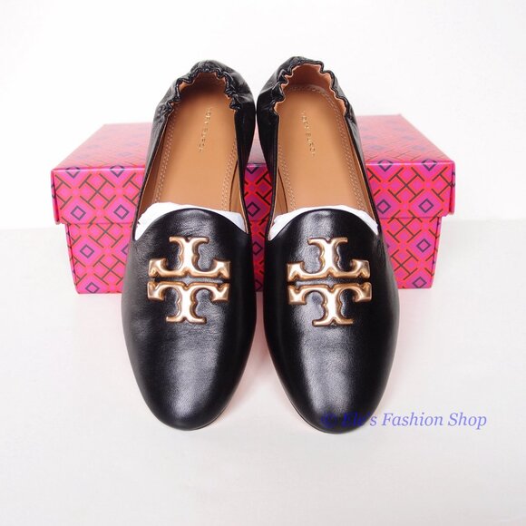 ❤️NIB Tory Burch Eleanor Loafer Leather Flat BLACK Gold US 7 7.5 8 8.5 9 9.5 10 - Picture 7 of 16